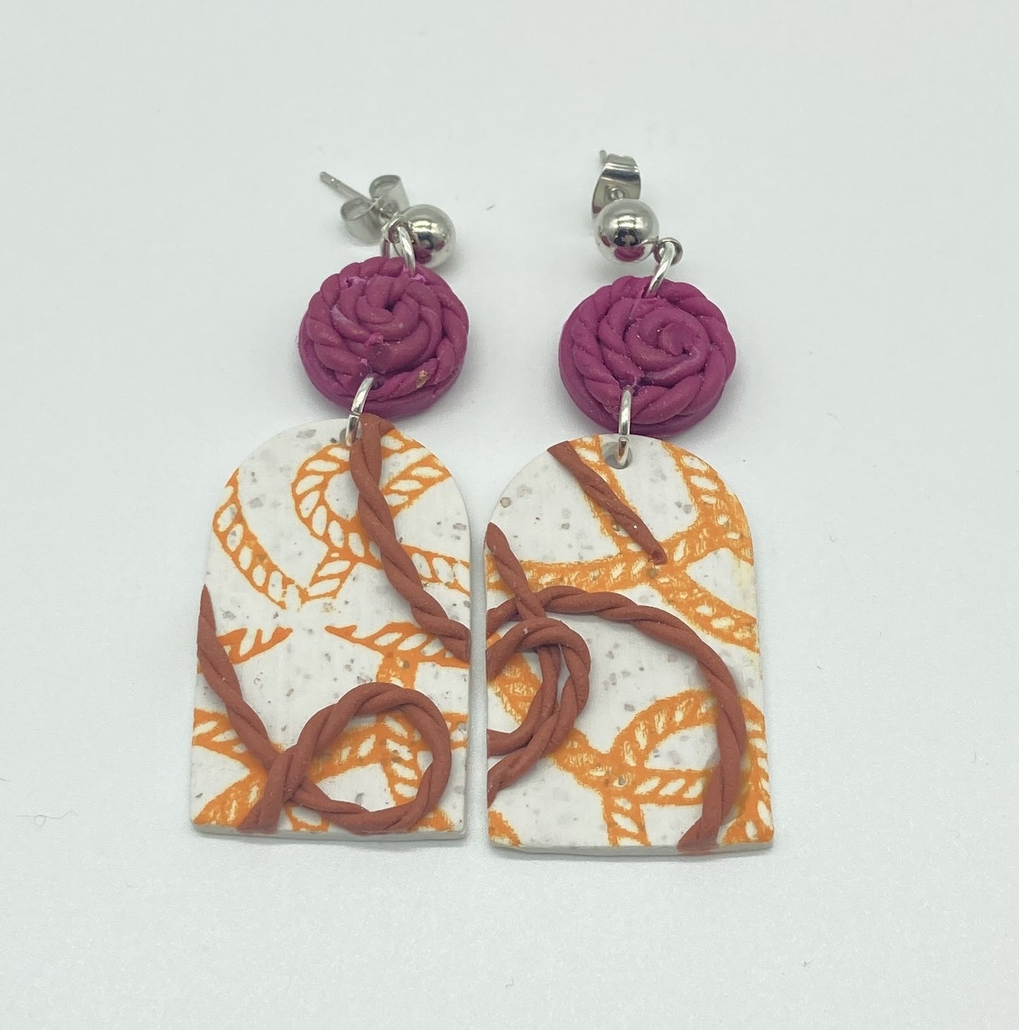 White Rose Weave Drops Earrings