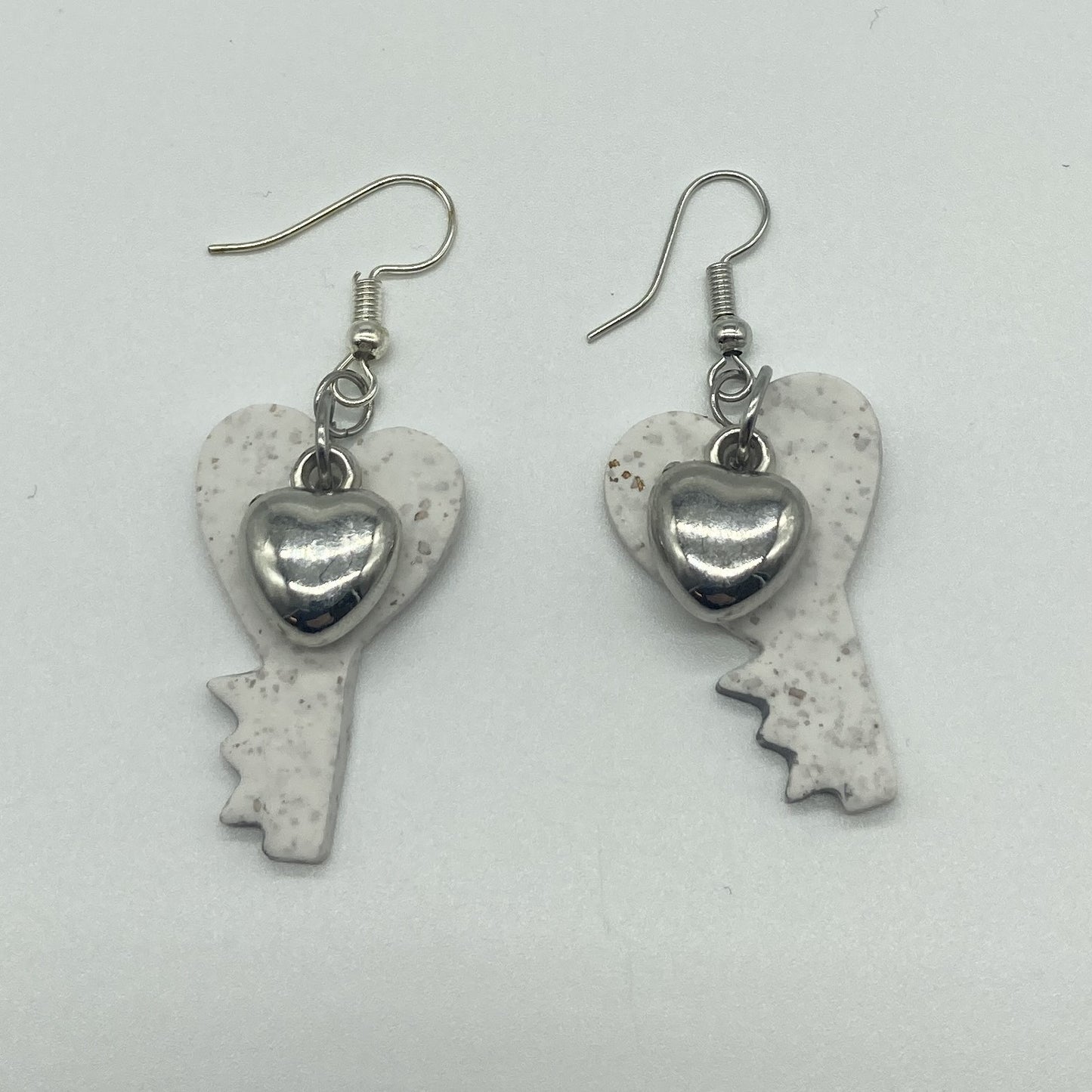 Silver Heart Key Charms Earrings