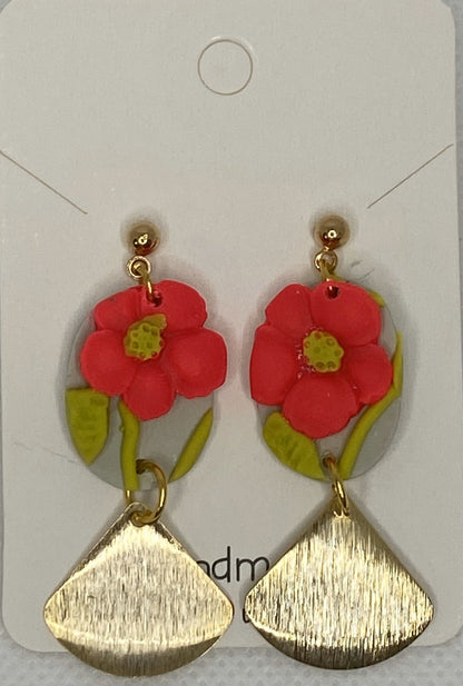 Neon Bloom Golden Pendulum Earrings