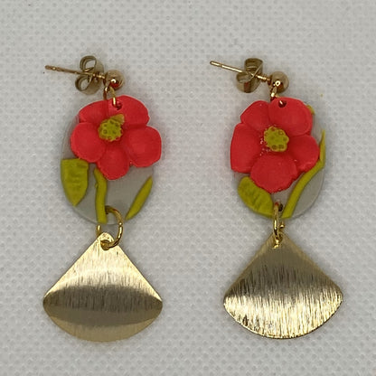 Neon Bloom Golden Pendulum Earrings