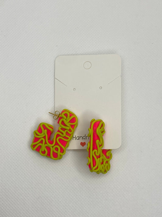 Neon Green Twist J Earrings