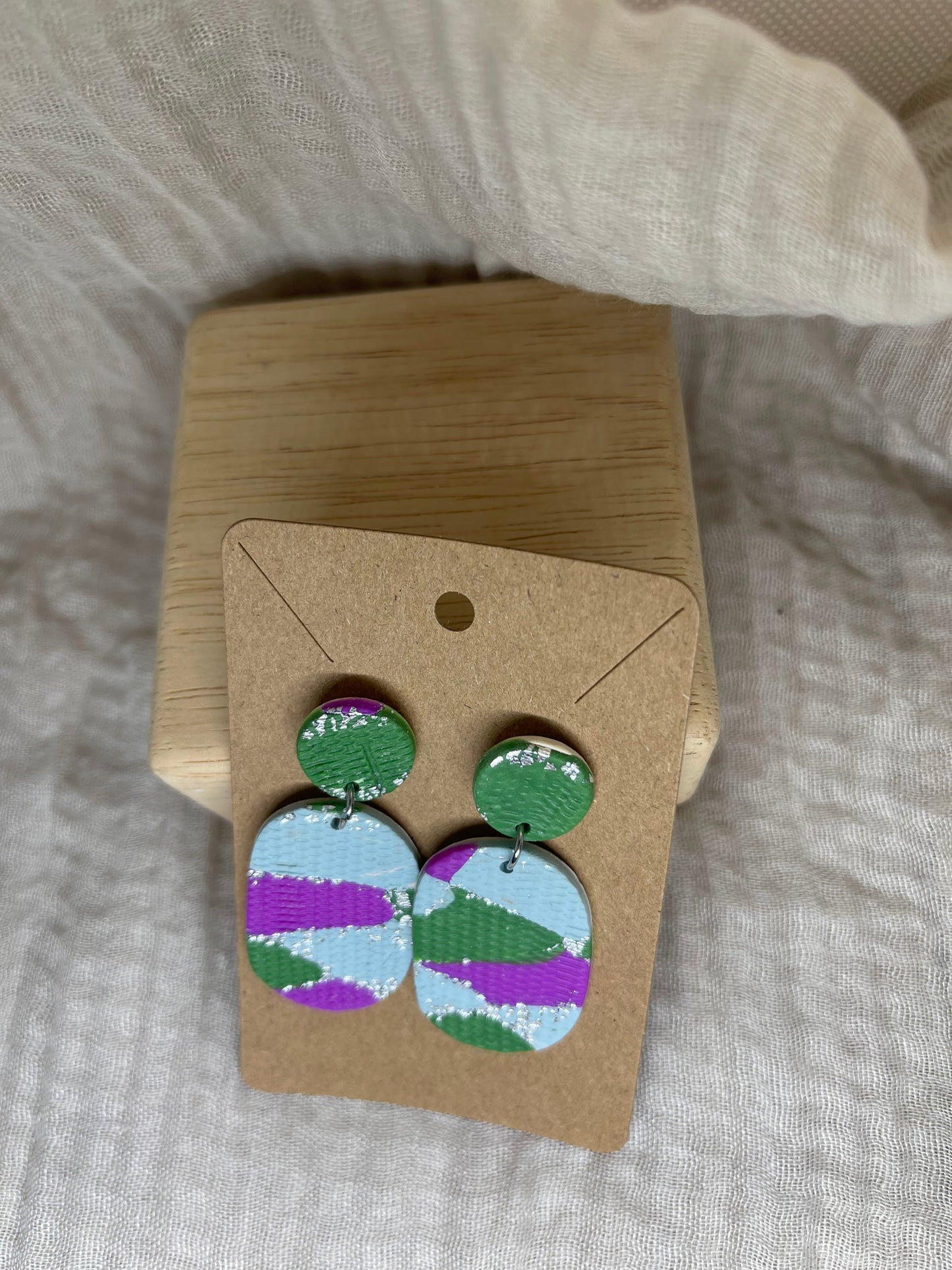 Green and purple circles earring