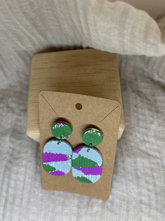 Green and purple circles earring