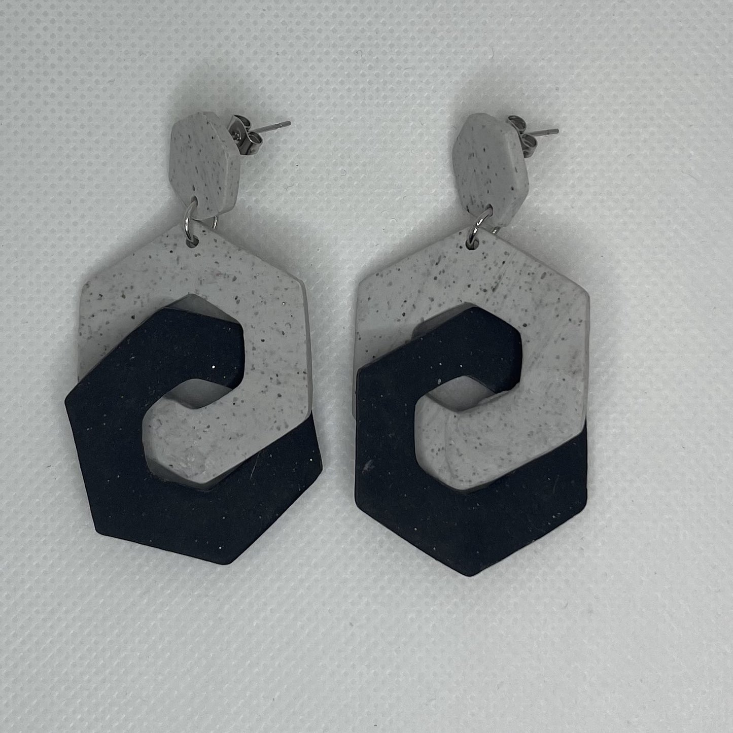 Granite Hexagon Duet Earrings.