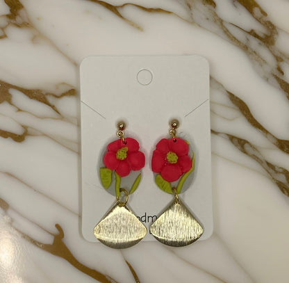 Neon Bloom Golden Pendulum Earrings