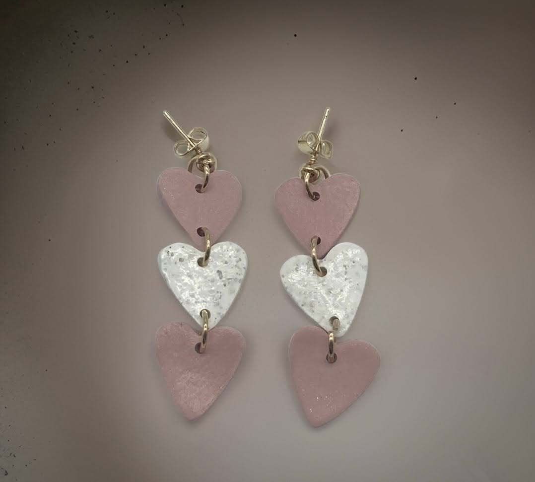 Triple Heart Link Earrings