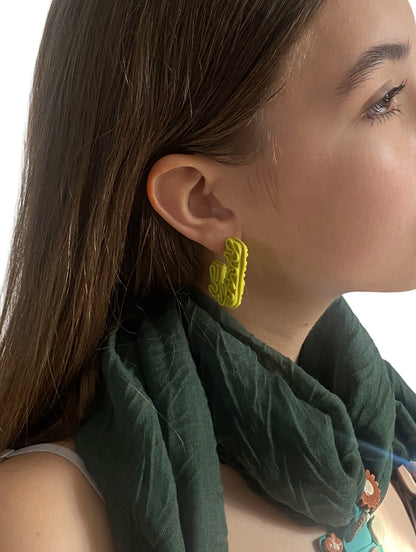 Neon Green Twist J Earrings