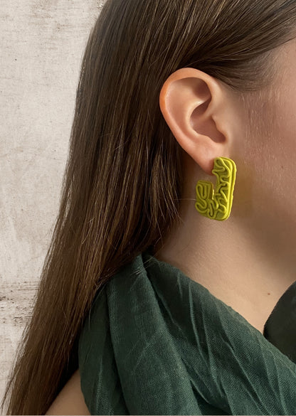 Neon Green Twist J Earrings